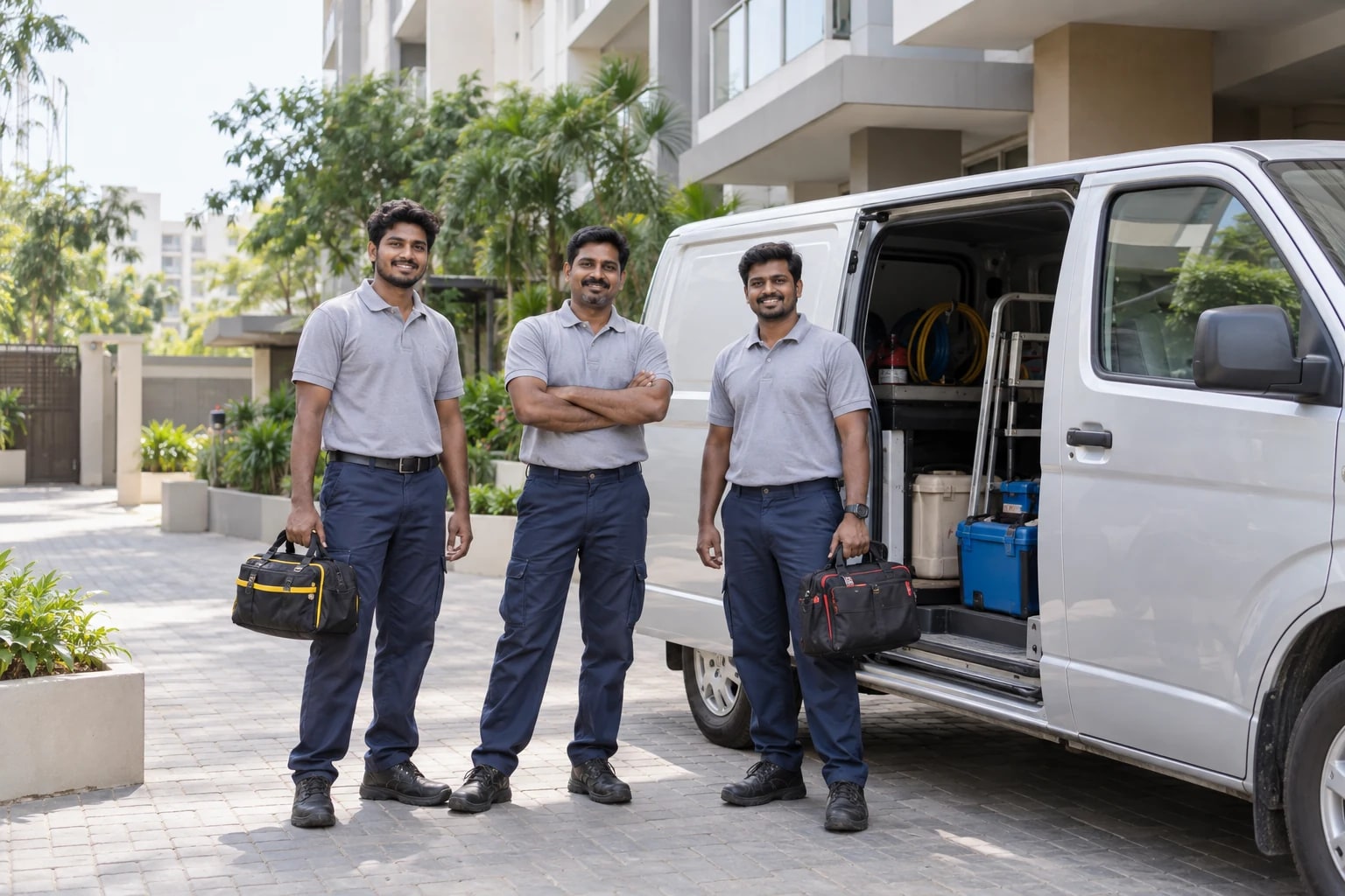 Always Cool AC Service team with their service vehicle in Chennai
